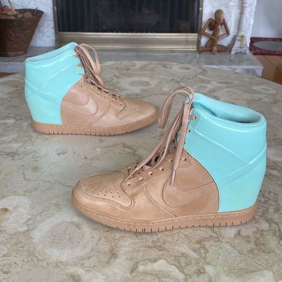 NIKE DUNK Sky HI VT QS Wedge Vachetta Tan Leather & Artic Green Patent Leather - Picture 4 of 14